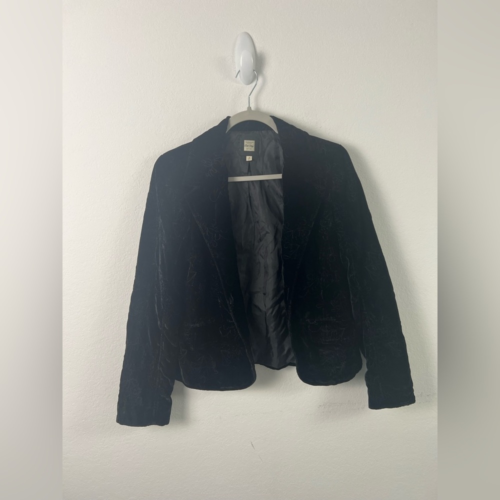 Old Navy Vintage Black Velvet Floral Stitching Jacket Wedding Formal Evening